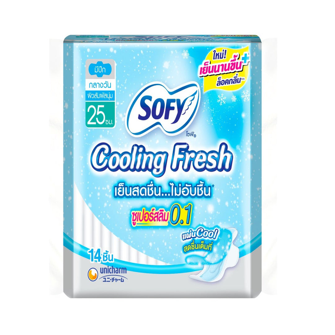 sofy Cooling Fresh 超薄 0.1 帶翼衛生棉 25 公分。