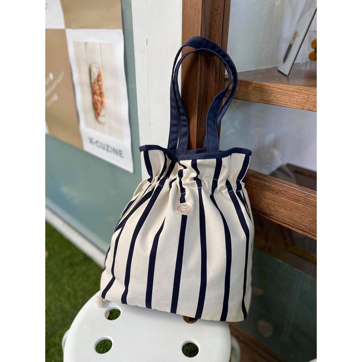 Stripe Navy Canvas Ruffle 托特包