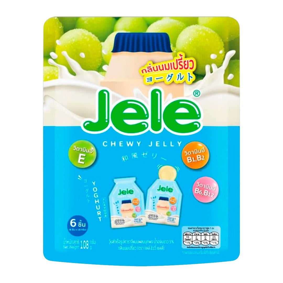 JELE Chewy Jelly 果凍角叉菜膠，含蒟蒻粉和 5% 白葡萄汁優格口味 1 8 克。